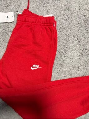 Nike Red Jogger Sweatpants with White Swoosh